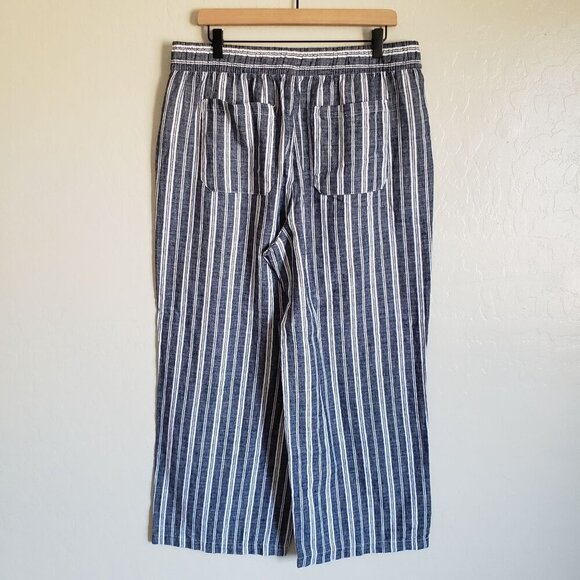 Old Navy Linen Blend High-Rise Wide Leg Pants Striped Size Large Beachy Coastal - Picture 7 of 10